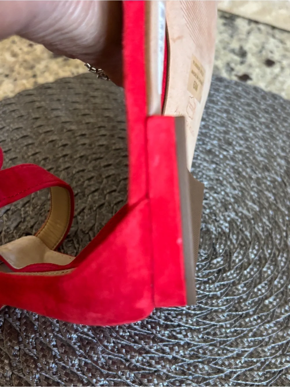 New!!! Karmin Red Suede Ankle Strap Flat Sandals 6